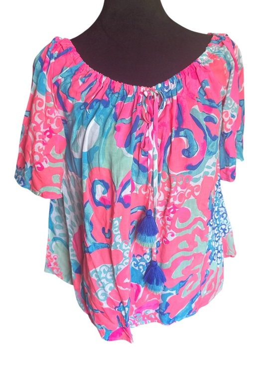 Lilly Pulitzer Tops - Lilly Pulitzer Sain Off-Shoulder Top – Coral Reef “I’m So Jelly” Small – NWT
